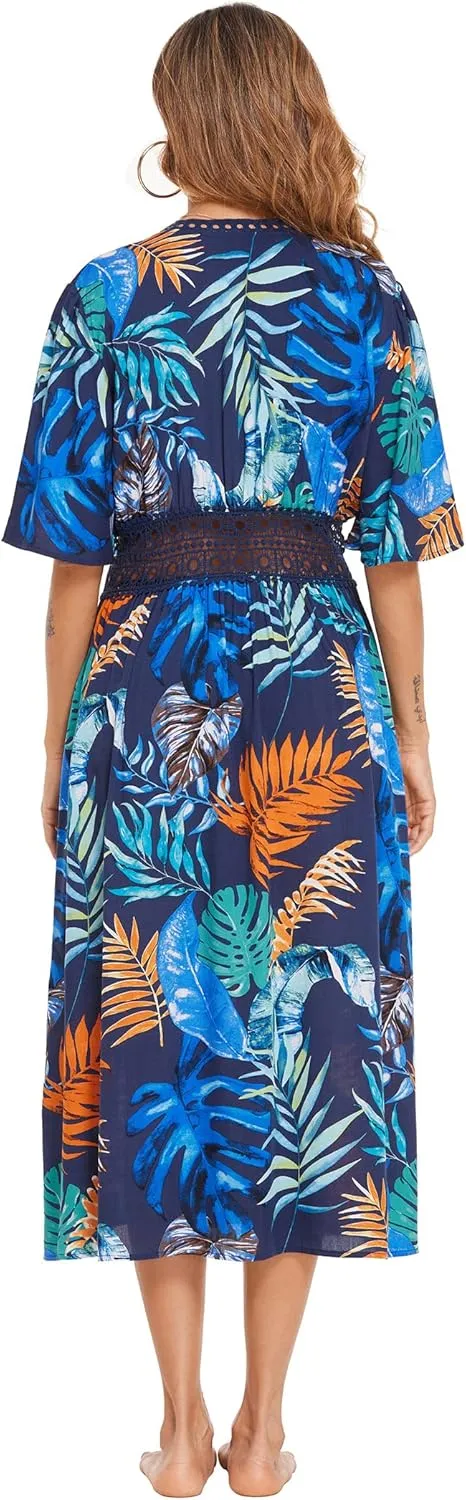 Ekouaer Women's Swimwear Cover Ups Sexy Open Front Beach Bikini Swimsuit Kimono Cardigan Cover Up Long Flowy Beachwear