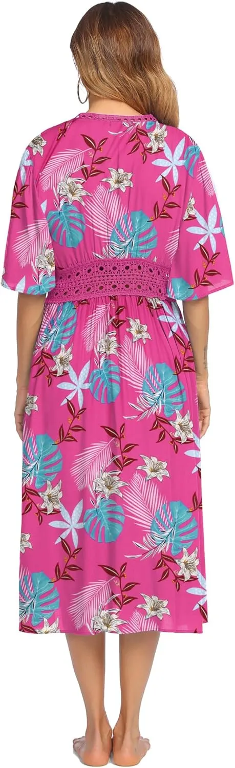Ekouaer Women's Swimwear Cover Ups Sexy Open Front Beach Bikini Swimsuit Kimono Cardigan Cover Up Long Flowy Beachwear