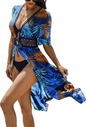 Ekouaer Women's Swimwear Cover Ups Sexy Open Front Beach Bikini Swimsuit Kimono Cardigan Cover Up Long Flowy Beachwear