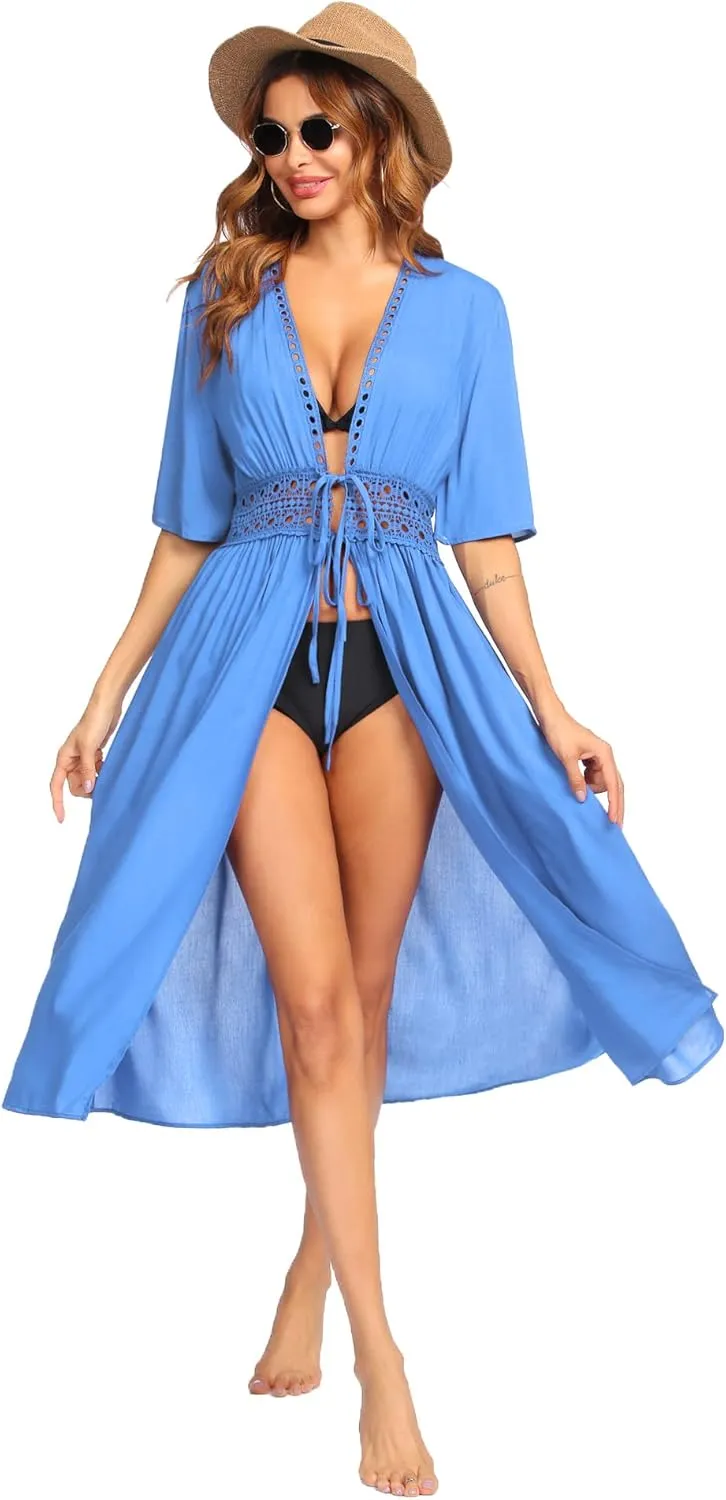 Ekouaer Women's Swimwear Cover Ups Sexy Open Front Beach Bikini Swimsuit Kimono Cardigan Cover Up Long Flowy Beachwear