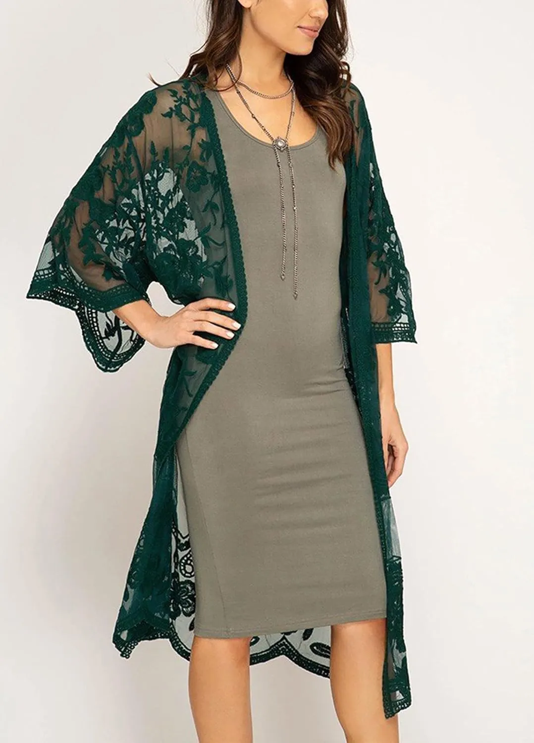 FaroDor Women Lace Long Flowy Kimono Cardigan Boho Style Beach Open Cover Ups