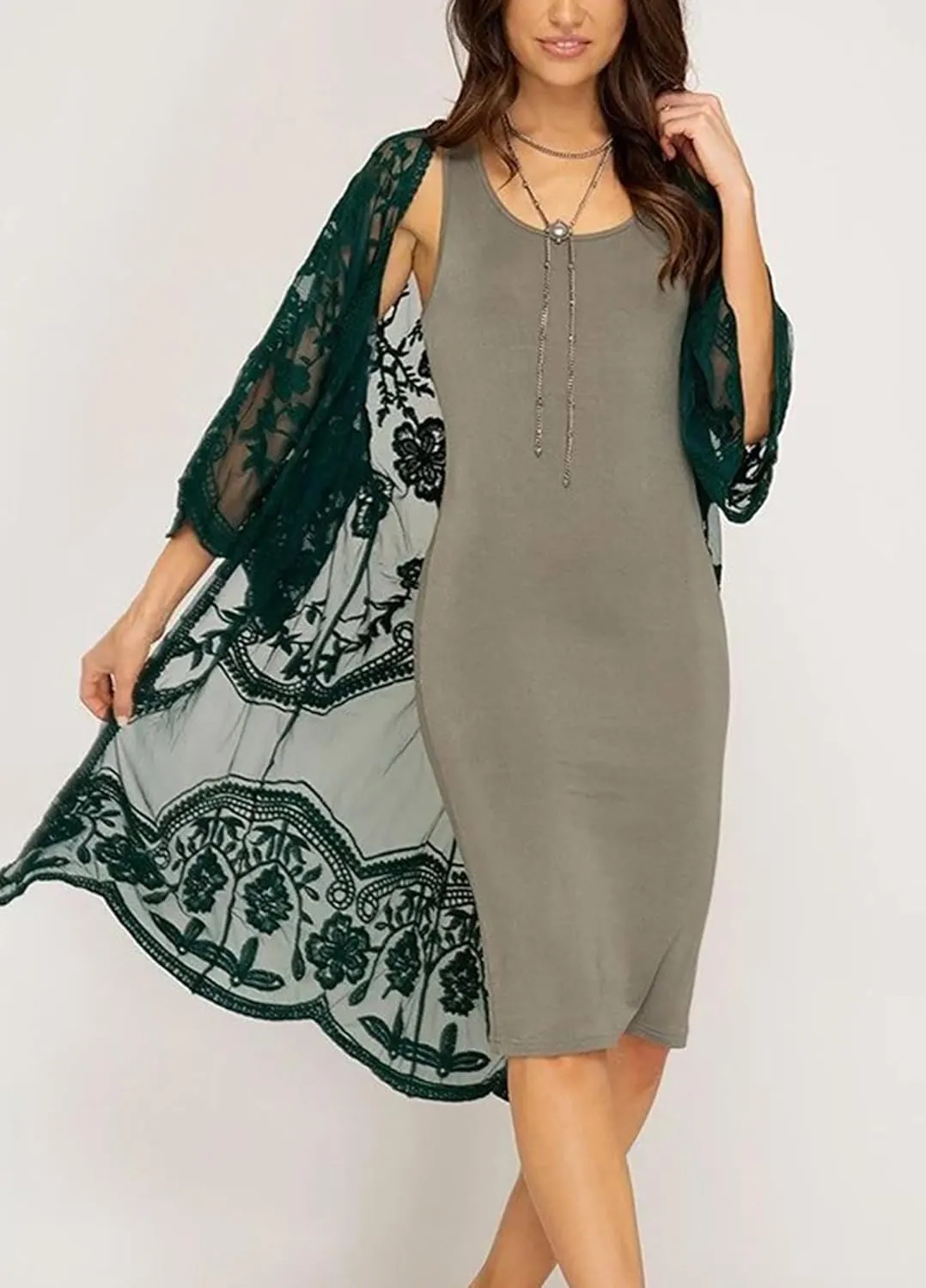 FaroDor Women Lace Long Flowy Kimono Cardigan Boho Style Beach Open Cover Ups