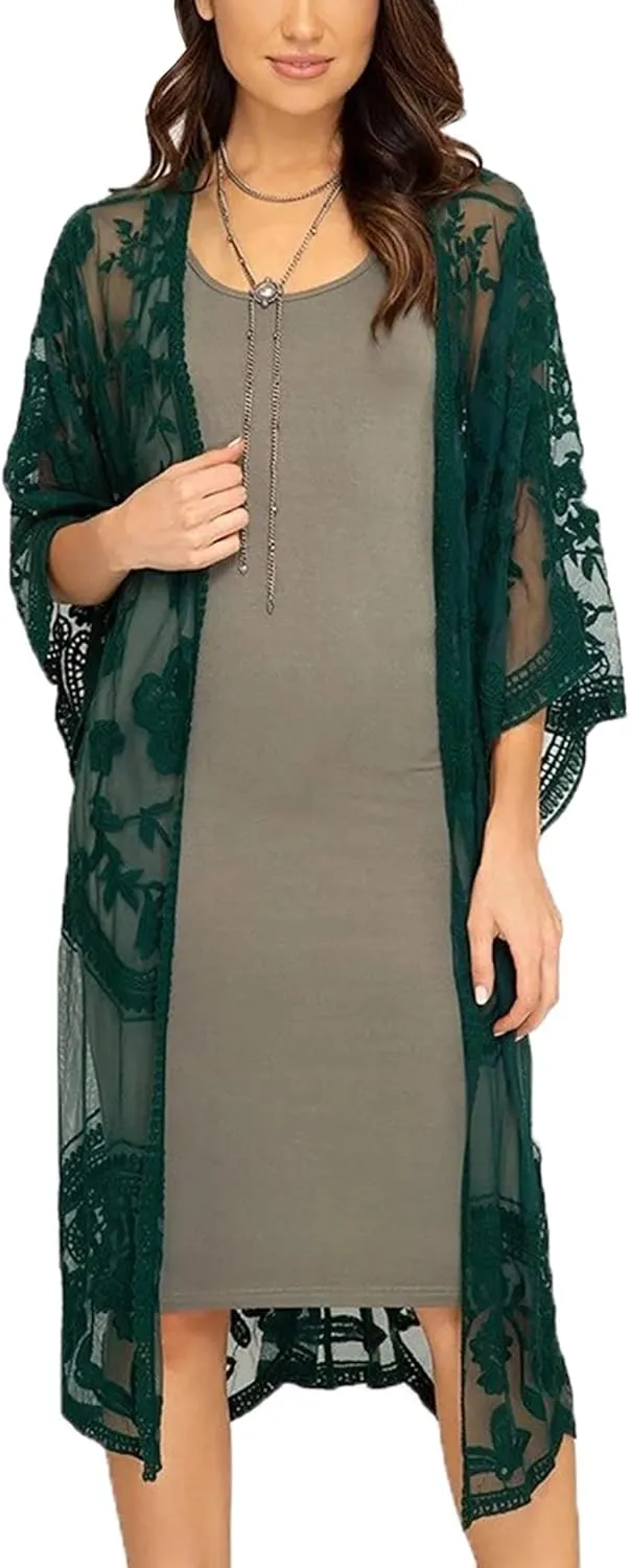 FaroDor Women Lace Long Flowy Kimono Cardigan Boho Style Beach Open Cover Ups