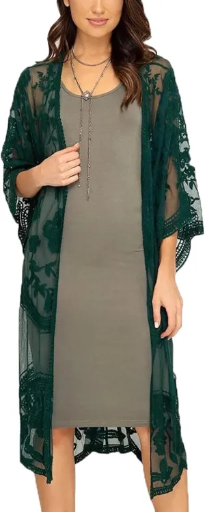 FaroDor Women Lace Long Flowy Kimono Cardigan Boho Style Beach Open Cover Ups