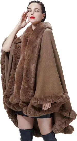 Faux Fur Shawl Wrap Women Poncho Cape Faux Fur Trim Coat Sleeveless Cardigan Dressy Cloak for Party