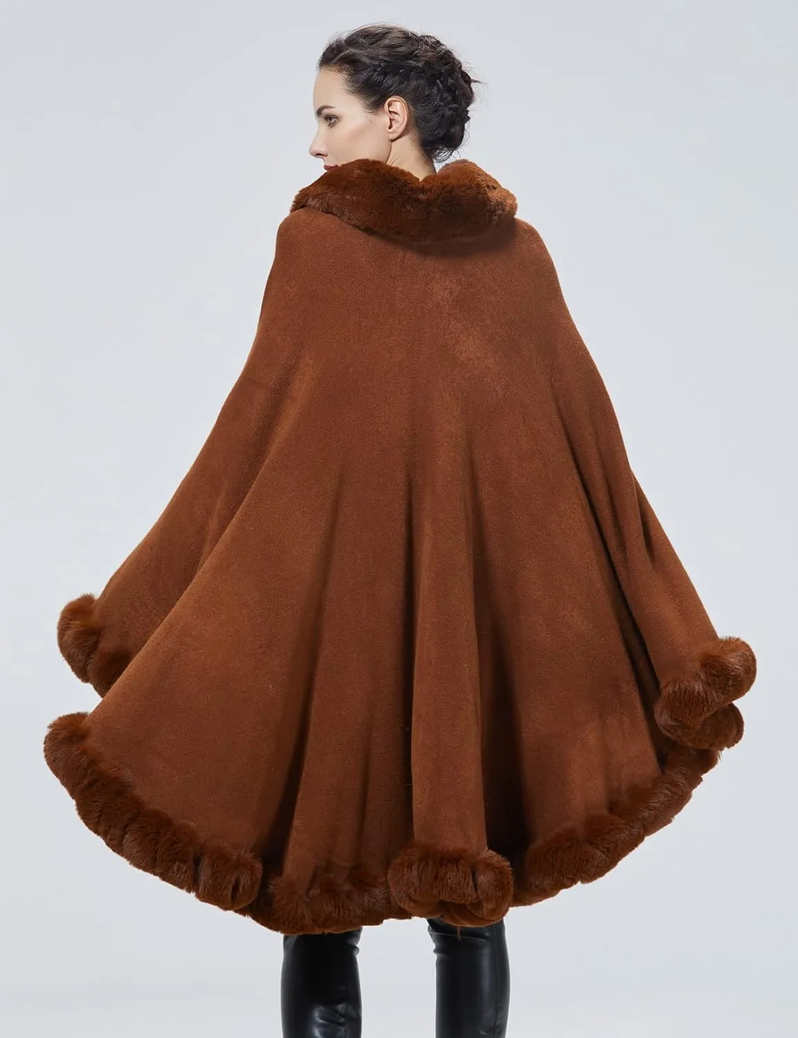Faux Fur Shawl Wrap Women Poncho Cape Faux Fur Trim Coat Sleeveless Cardigan Dressy Cloak for Party