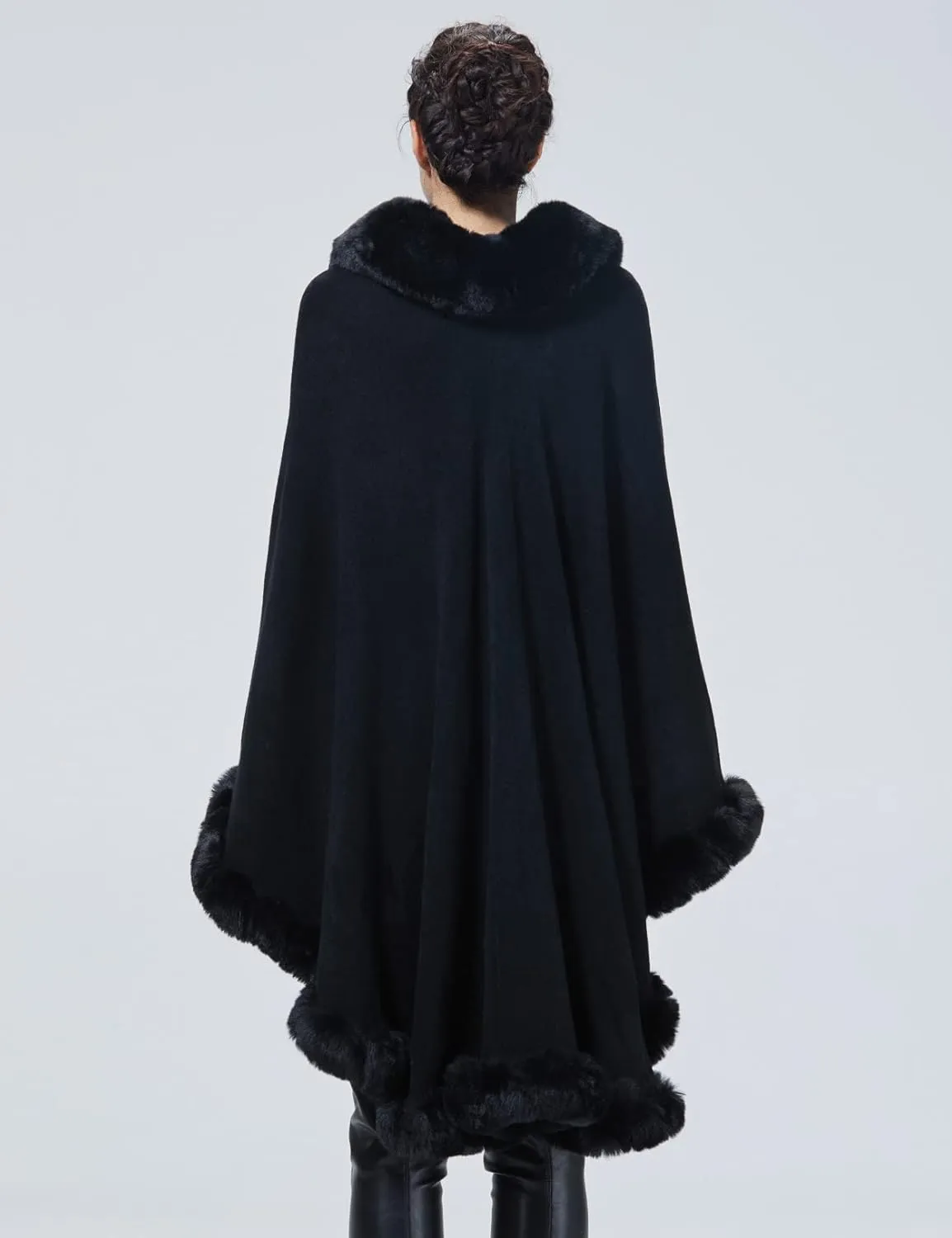 Faux Fur Shawl Wrap Women Poncho Cape Faux Fur Trim Coat Sleeveless Cardigan Dressy Cloak for Party