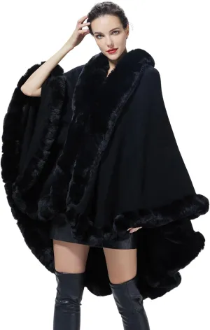 Faux Fur Shawl Wrap Women Poncho Cape Faux Fur Trim Coat Sleeveless Cardigan Dressy Cloak for Party