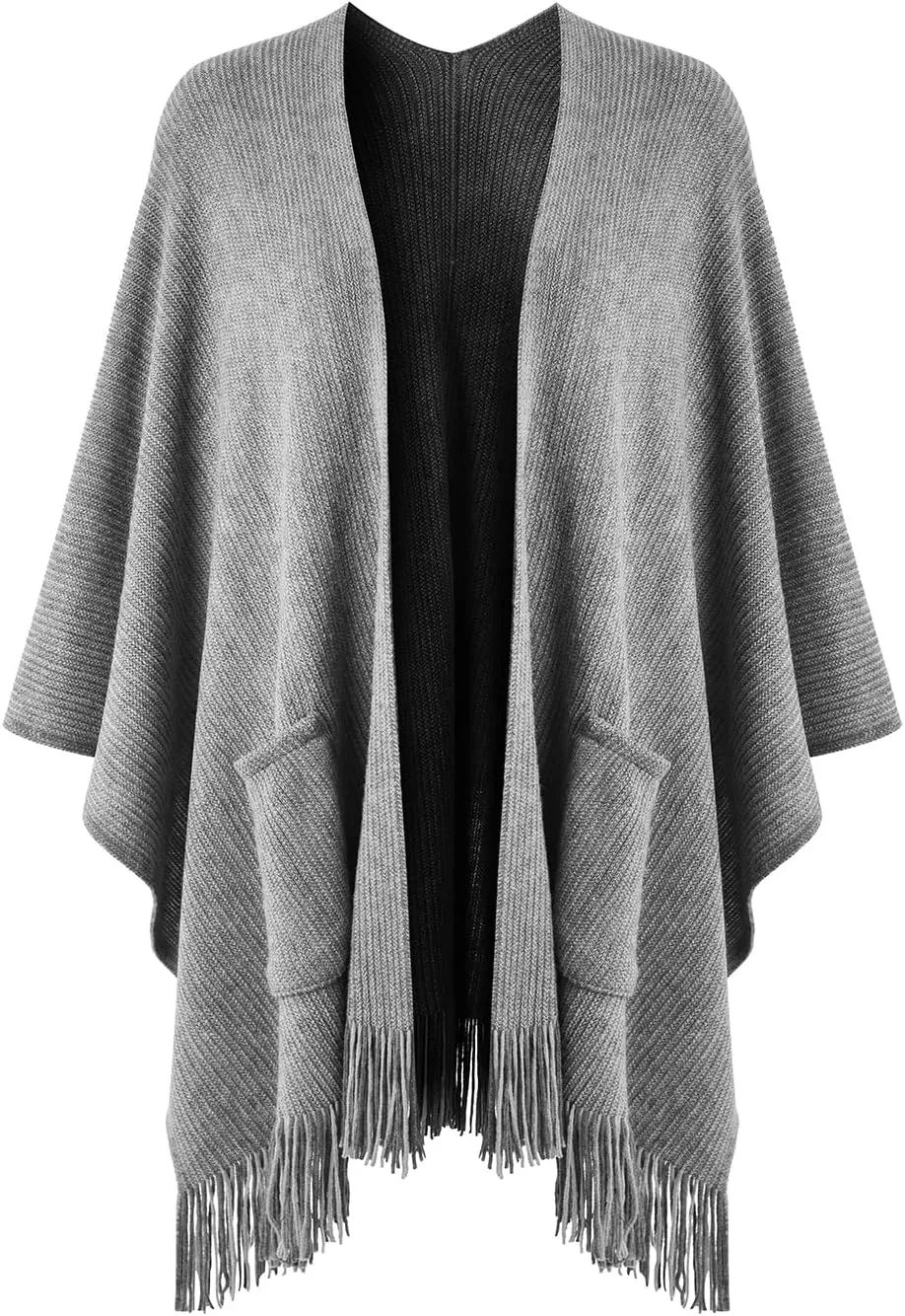 Ferand Women's Shawl Wraps with Pockets Open Front Fringe Poncho Cozy Knit Lightweight Cardigan Sweater
