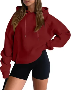 Fleece Hoodies for Women Baggy Lightweight Oversized Y2K Hoodie Comfy Casual Cotton Cute Sweatshirt Pullover w/Pocket