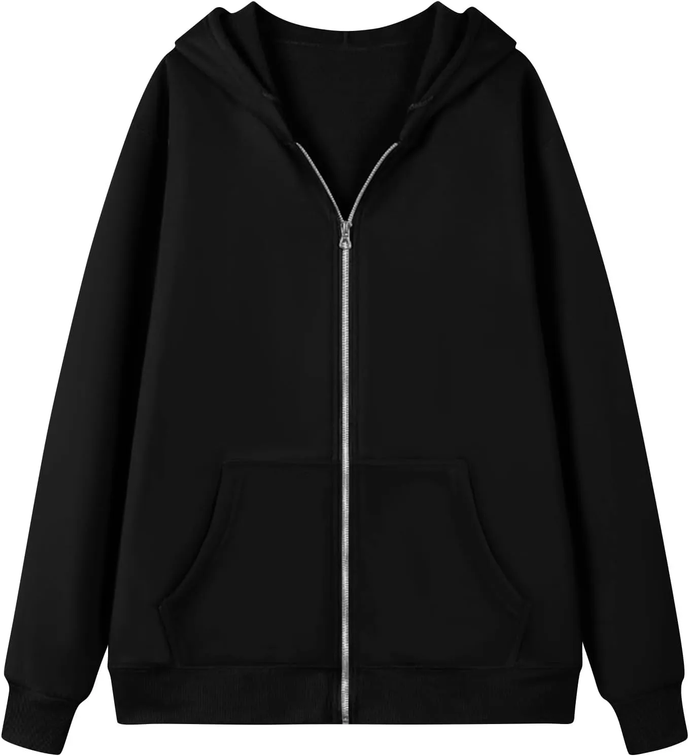 Fleece Zip Up Hoodie Women Oversized Drawstring Hooded Sherpa Jacket Full Zipper Baggy Fuzzy Sweatshirts with Pockets