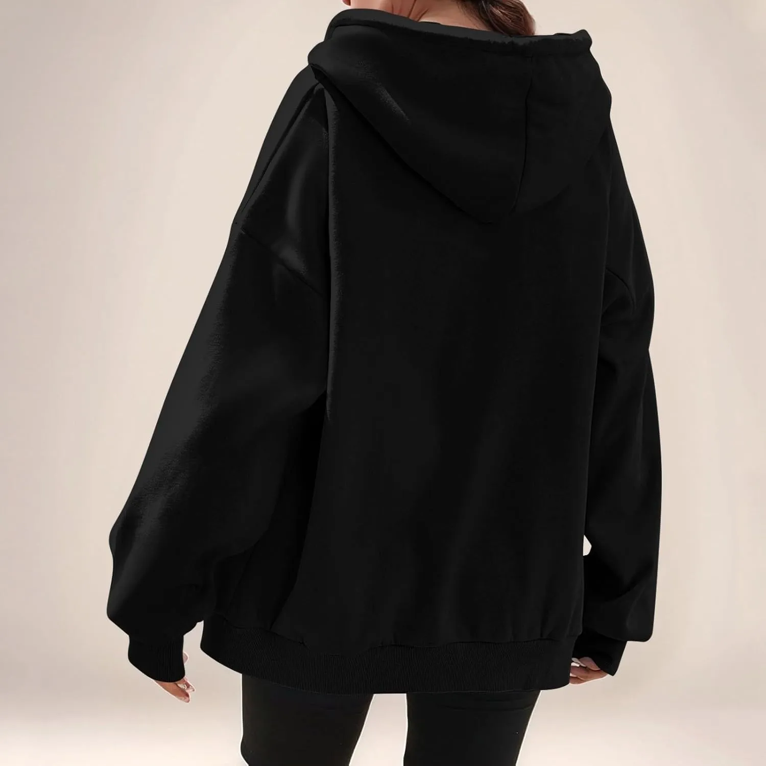Fleece Zip Up Hoodie Women Oversized Drawstring Hooded Sherpa Jacket Full Zipper Baggy Fuzzy Sweatshirts with Pockets