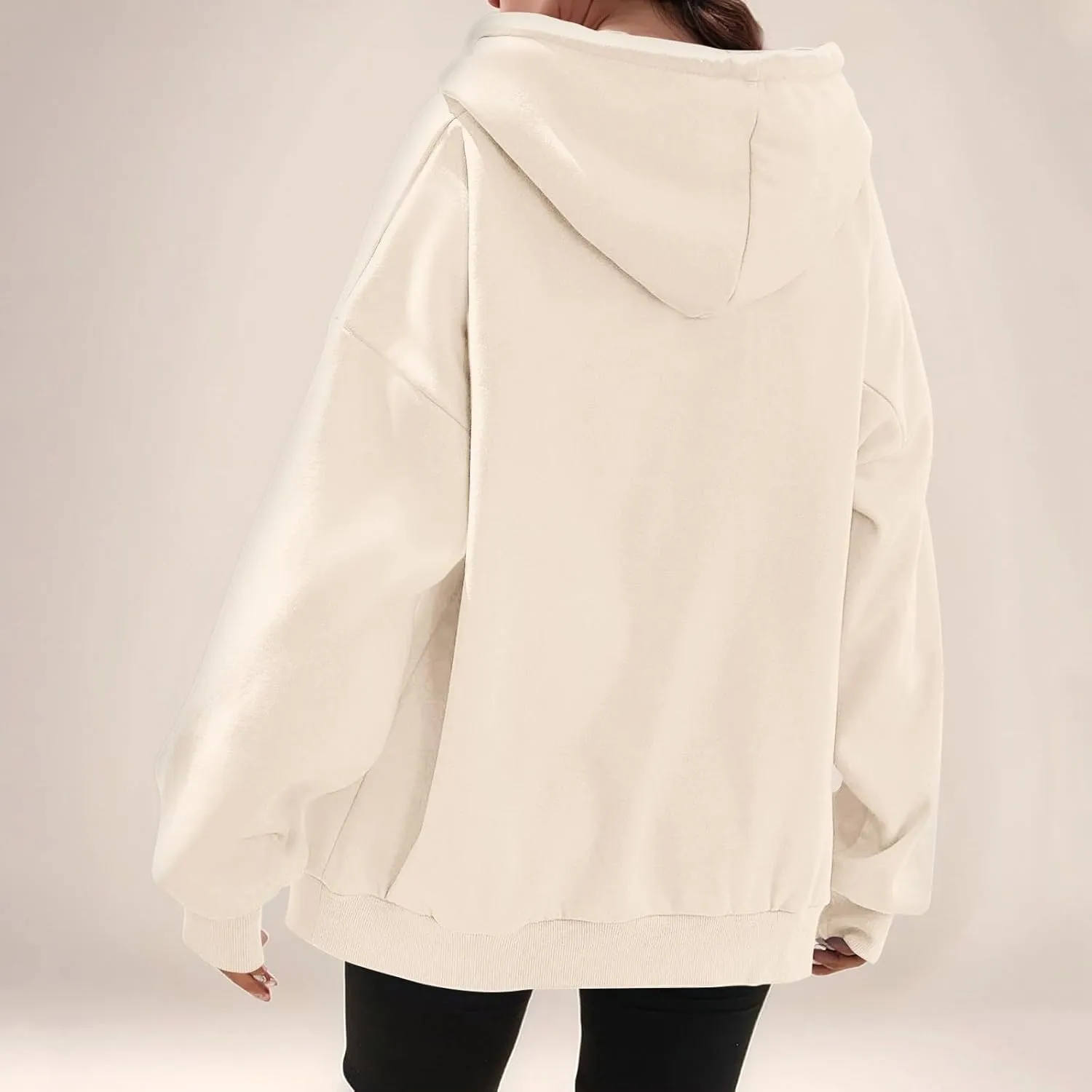 Fleece Zip Up Hoodie Women Oversized Drawstring Hooded Sherpa Jacket Full Zipper Baggy Fuzzy Sweatshirts with Pockets