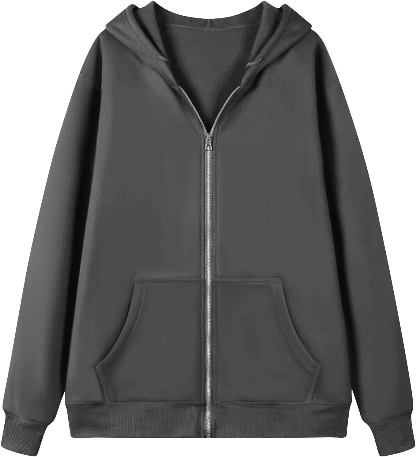 Fleece Zip Up Hoodie Women Oversized Drawstring Hooded Sherpa Jacket Full Zipper Baggy Fuzzy Sweatshirts with Pockets