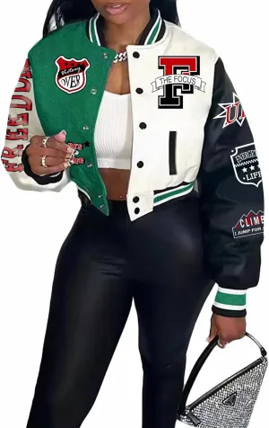 Flygo Varsity College Jacket Baseball Bomber Fr Varsity Jacket Vintage Sweatshirt Casual Unisex Streetwear(Green-XL)