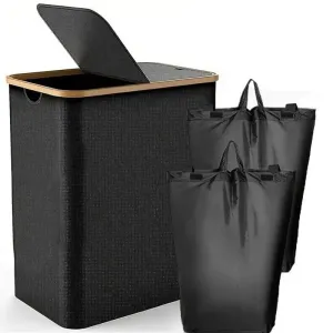 Foldable with lid, detachable double compartment, large capacity Oxford canvas dirty clothes basket storage box
