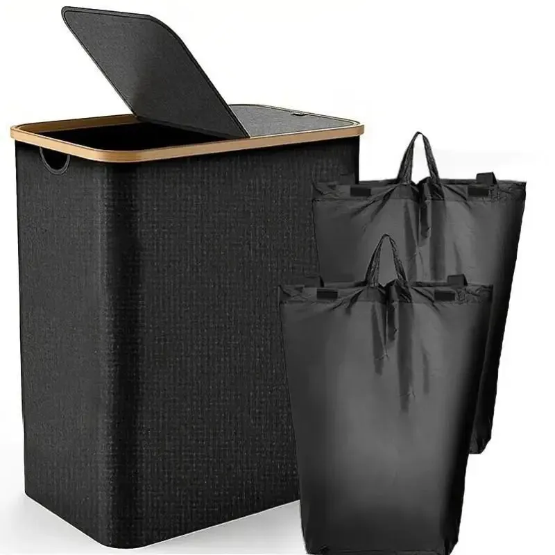 Foldable with lid, detachable double compartment, large capacity Oxford canvas dirty clothes basket storage box