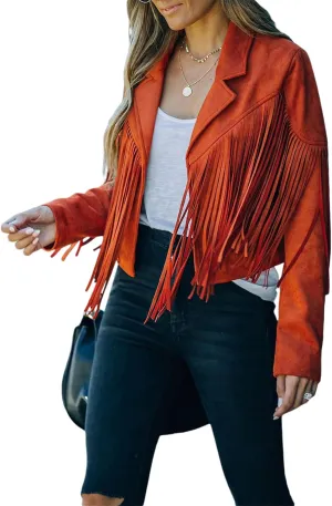 Fringe Jacket Women Long Sleeve Vintage Coats Open-Front Tassel Cardigan Casual Outerwear