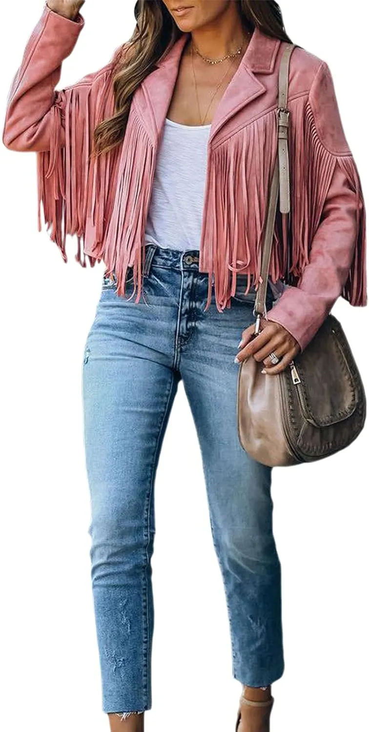 Fringe Jacket Women Long Sleeve Vintage Coats Open-Front Tassel Cardigan Casual Outerwear