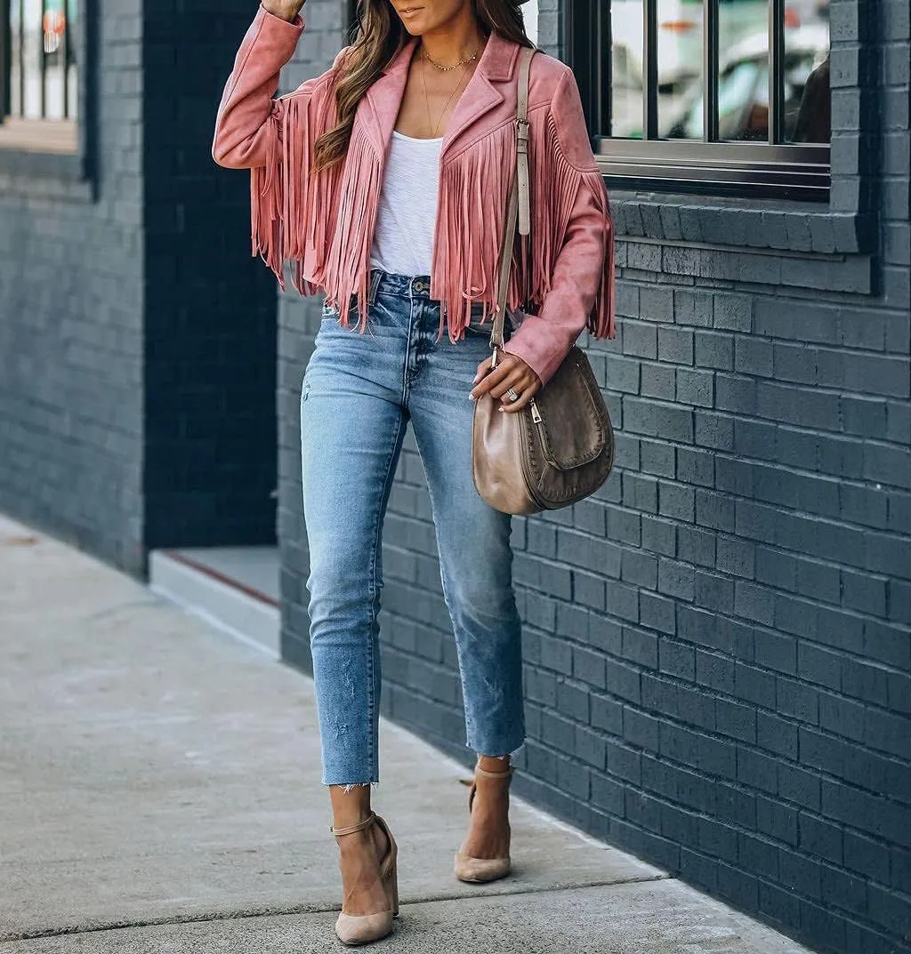Fringe Jacket Women Long Sleeve Vintage Coats Open-Front Tassel Cardigan Casual Outerwear
