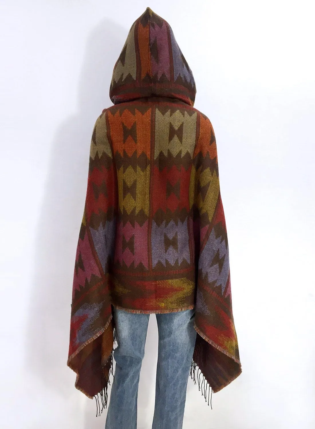 futurino Women's Bohemian Aztec Print Blanket Poncho Hoodie Cape Shawl with Tassels