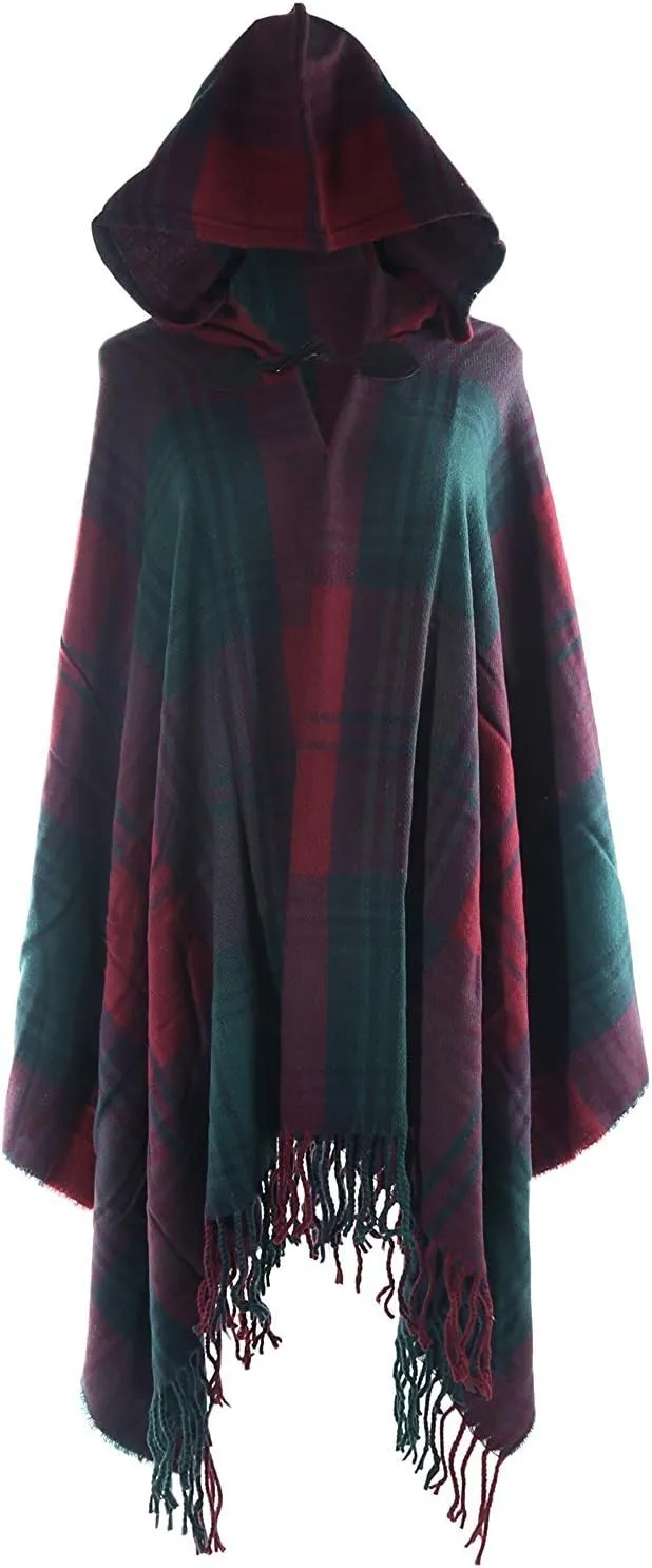 futurino Women's Bohemian Aztec Print Blanket Poncho Hoodie Cape Shawl with Tassels