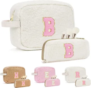 Gifts for Girls, Travel Makeup Bag for Women, Initial Make Up Bag Set for 6 7 8 9 10 11 12 13 Years Old Kids Tween Girls, Large Cosmetic Skincare Bags for Birthday Graduation Gifts, White B