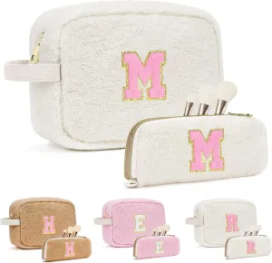 Gifts for Girls, Travel Makeup Bag for Women, Initial Make Up Bag Set for 6 7 8 9 10 11 12 13 Years Old Kids Tween Girls, Large Cosmetic Skincare Bags for Birthday Graduation Gifts, White M