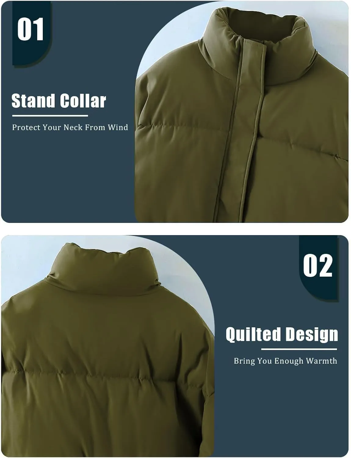 Gihuo Women's Winter Warm Puffer Jacket Stand Collar Baggy Zip Up Short Quilted Jacket Outerwear