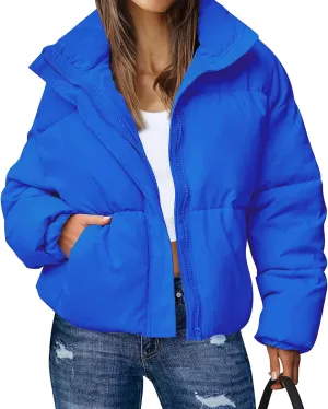 Gihuo Women's Winter Warm Puffer Jacket Stand Collar Baggy Zip Up Short Quilted Jacket Outerwear