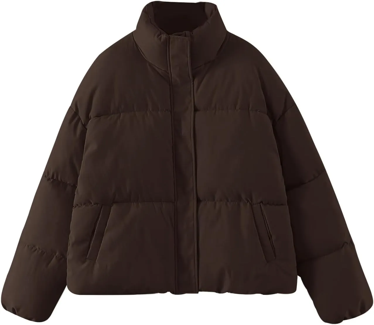 Gihuo Women's Winter Warm Puffer Jacket Stand Collar Baggy Zip Up Short Quilted Jacket Outerwear