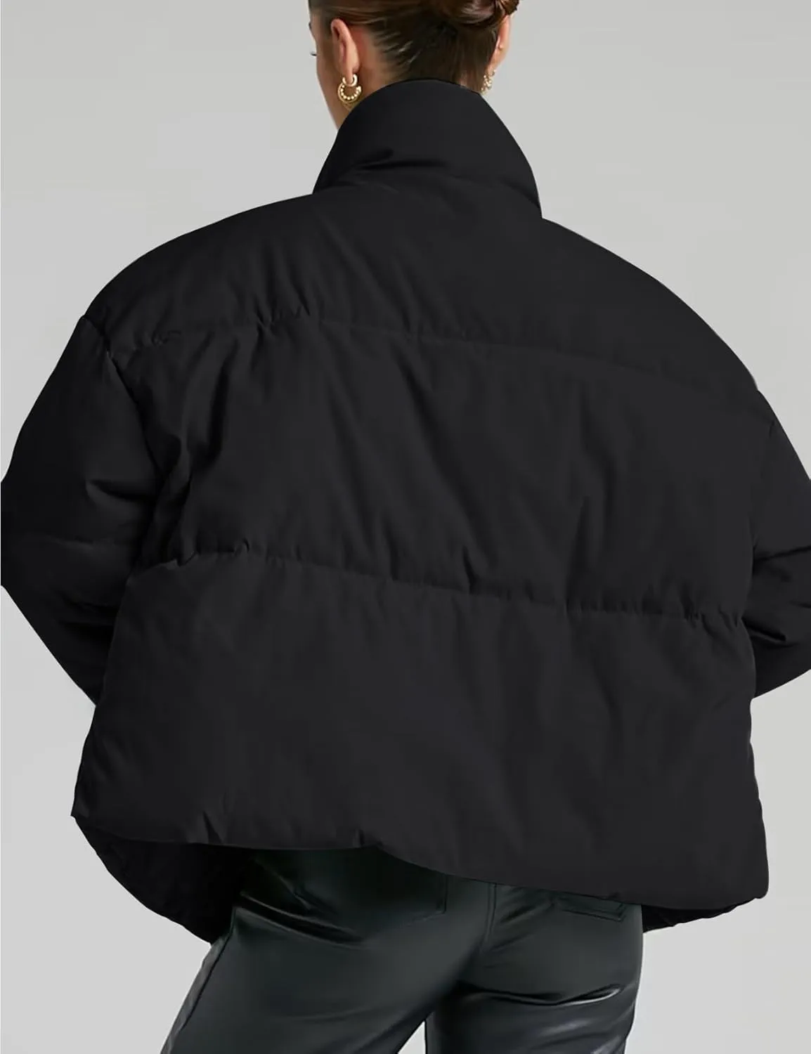 Gihuo Women's Winter Warm Puffer Jacket Stand Collar Baggy Zip Up Short Quilted Jacket Outerwear