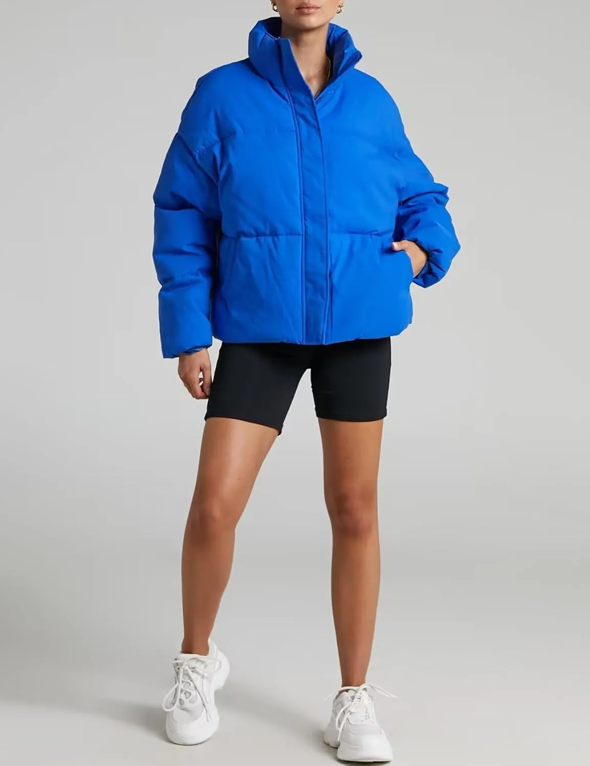 Gihuo Women's Winter Warm Puffer Jacket Stand Collar Baggy Zip Up Short Quilted Jacket Outerwear