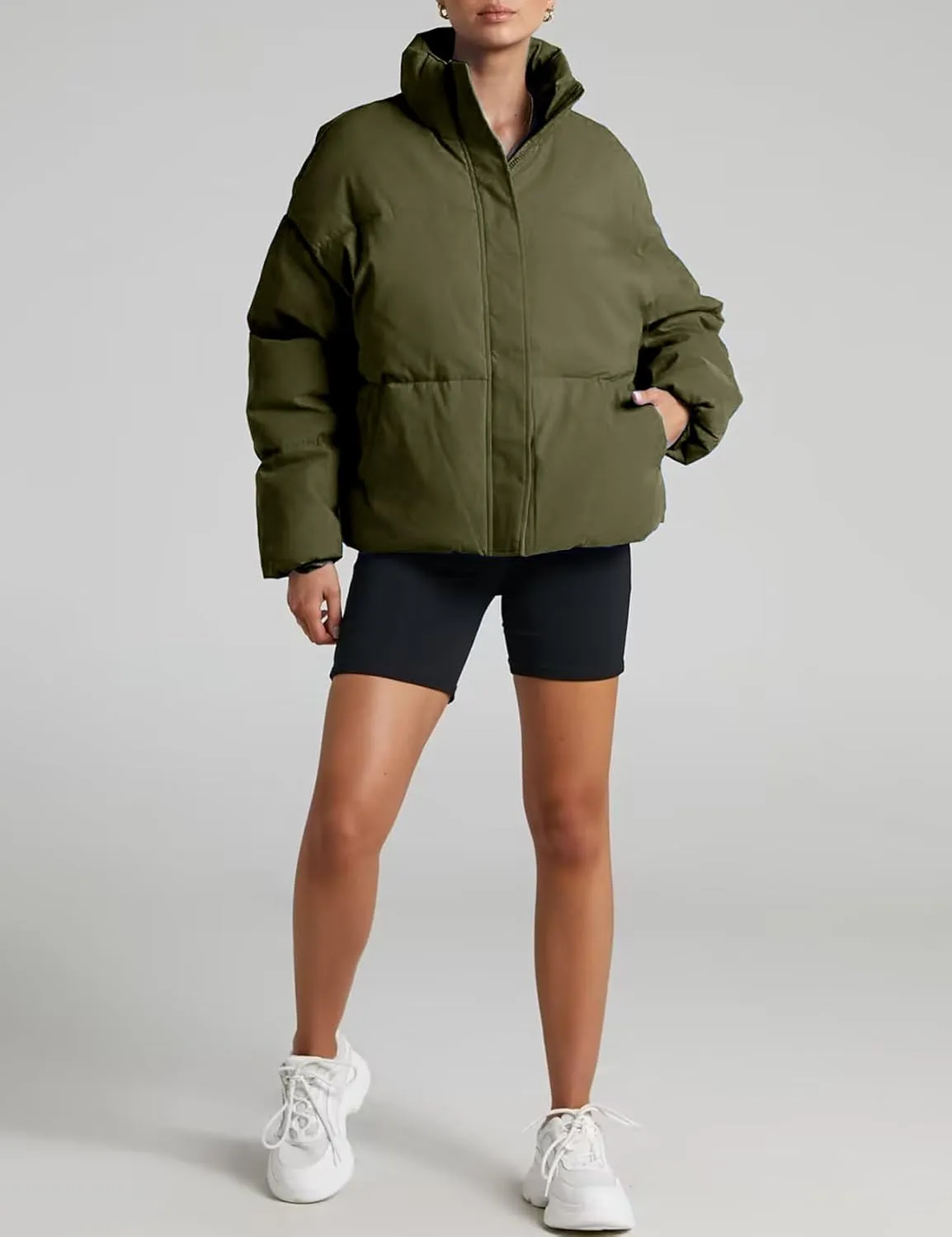 Gihuo Women's Winter Warm Puffer Jacket Stand Collar Baggy Zip Up Short Quilted Jacket Outerwear