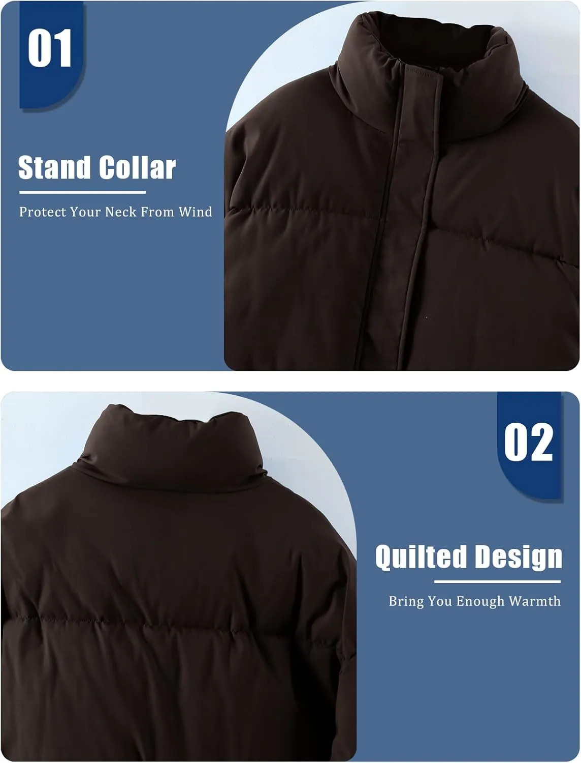Gihuo Women's Winter Warm Puffer Jacket Stand Collar Baggy Zip Up Short Quilted Jacket Outerwear