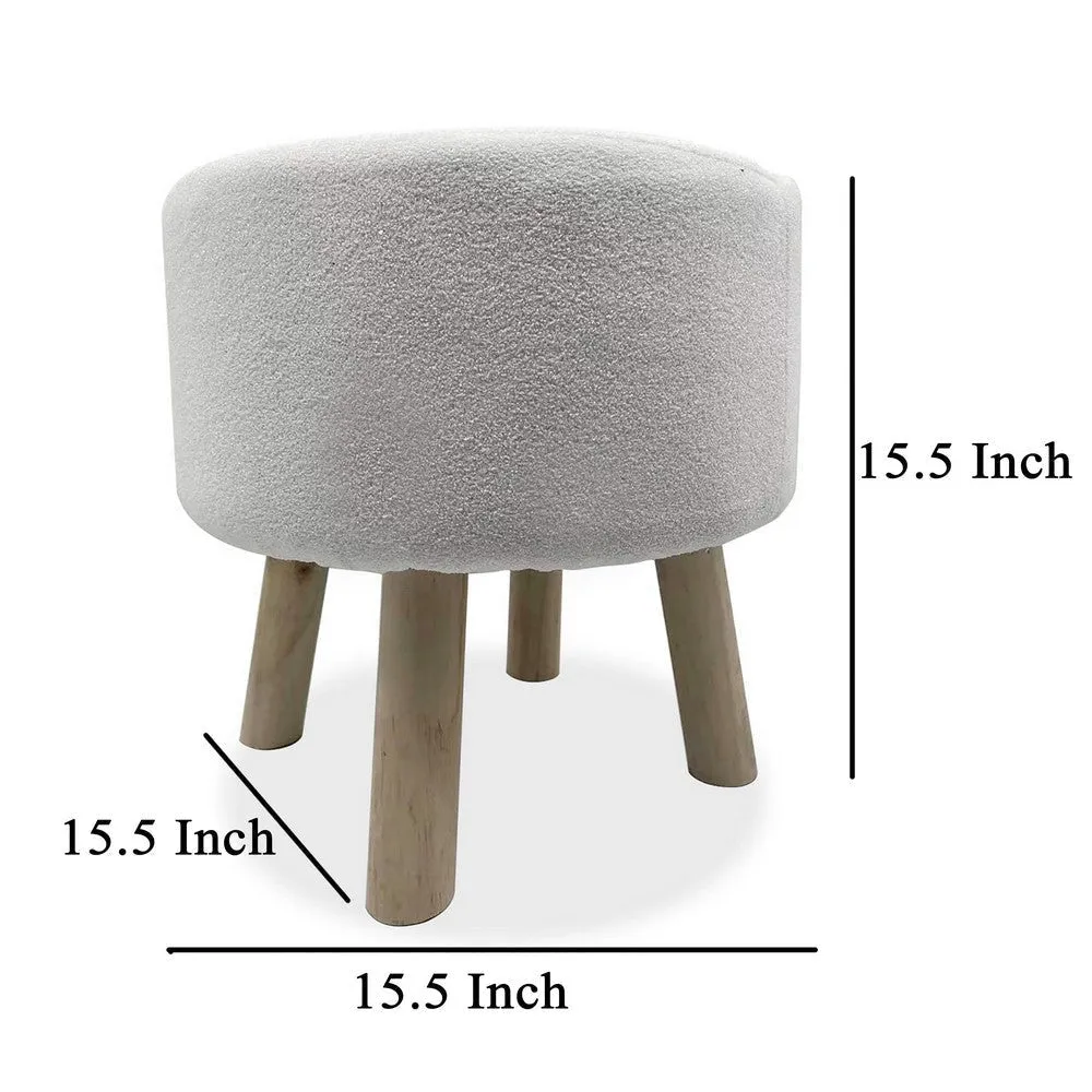 Ginni Footstool Ottoman Set of 2, White Polyester, Soft Seat, Wood Legs By Casagear Home