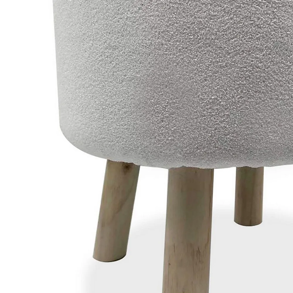 Ginni Footstool Ottoman Set of 2, White Polyester, Soft Seat, Wood Legs By Casagear Home