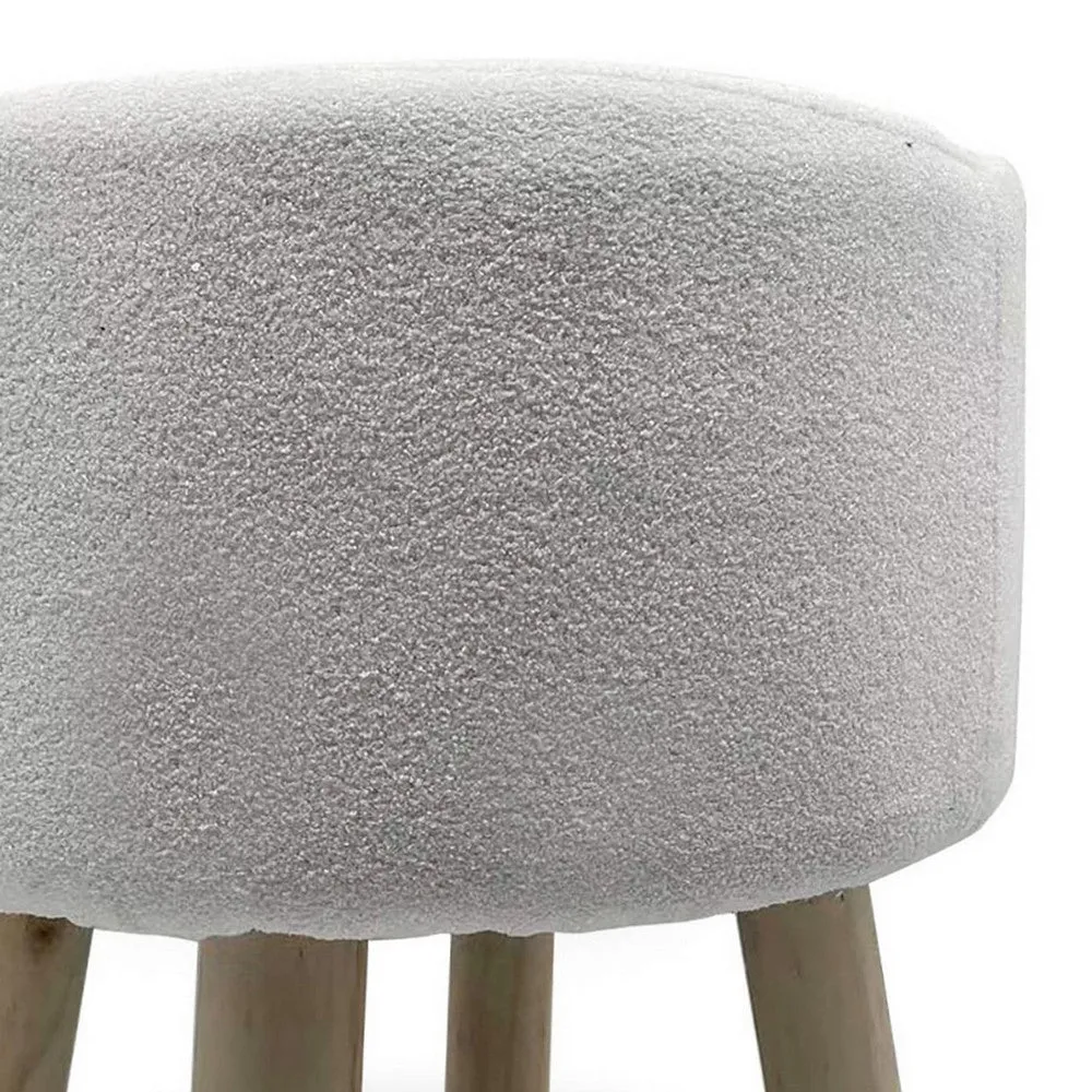 Ginni Footstool Ottoman Set of 2, White Polyester, Soft Seat, Wood Legs By Casagear Home