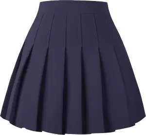 Girstunm Women's Pleated Skirt Mini Skater Basic Skirts High Waist School Girls Uniform Short Cheerleader Skirt