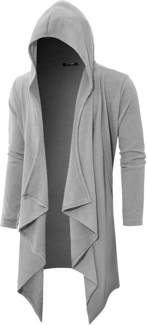 GIVON Mens Hooded Cardigan Ruffle Shawl Collar Drape Cape Overcoat with Pockets & Oversized Hood