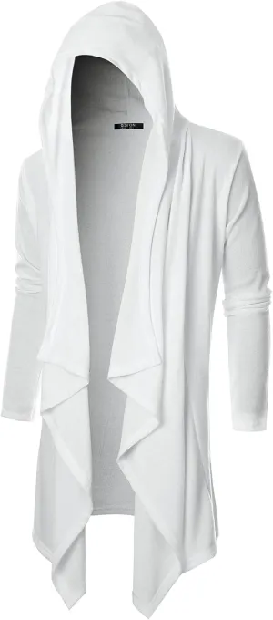 GIVON Mens Hooded Cardigan Ruffle Shawl Collar Drape Cape Overcoat with Pockets & Oversized Hood