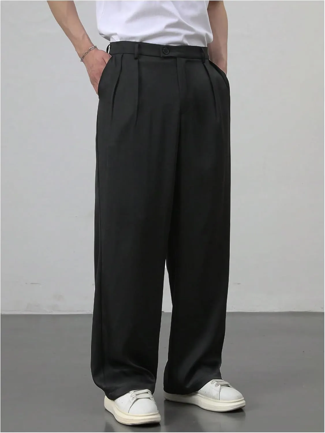 GORGLITTER Men's Baggy Wide Leg Dress Pant Straight Leg Suit Pant Lightweight Modern Fit Business Trousers