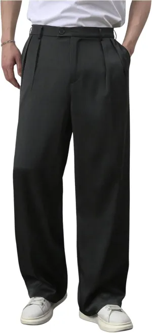 GORGLITTER Men's Baggy Wide Leg Dress Pant Straight Leg Suit Pant Lightweight Modern Fit Business Trousers