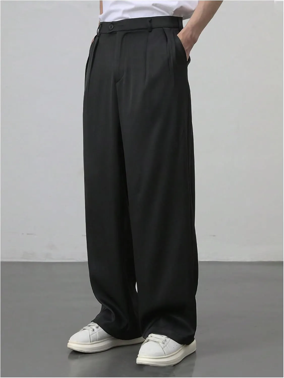 GORGLITTER Men's Baggy Wide Leg Dress Pant Straight Leg Suit Pant Lightweight Modern Fit Business Trousers