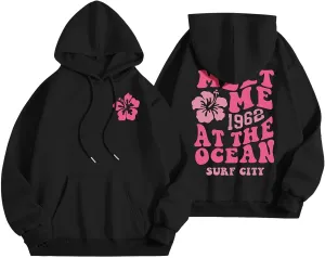 Graphic Hoodies for Women Womens Pink pom Puff Hoodie Y2K Preppy Oversized Sweatshirt for Teen Girls Long Sleeve Drawstring Pullover Hoodies Deals of The Day Clearance CZ02-Black Small