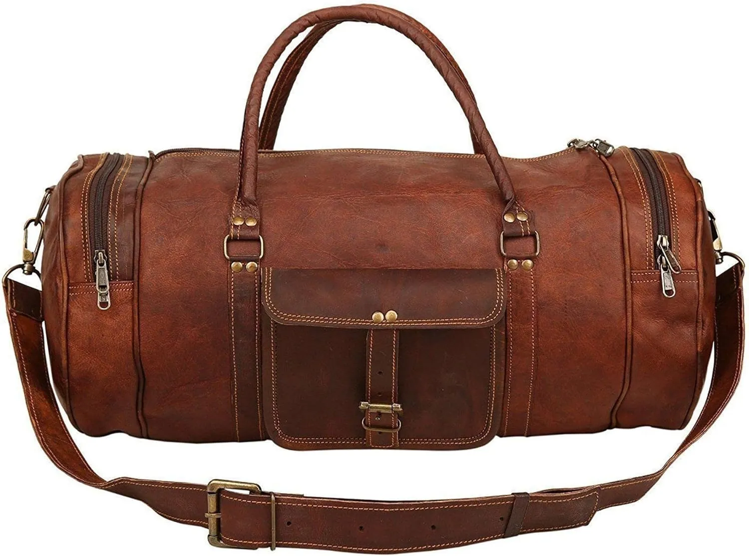 HANSA Leather Dapper Duffel Bag for Travel, Convertible Carry on Dapper Duffel Bag, Weekend Bag for Men (Size-24L x 10h x 10W Inche)
