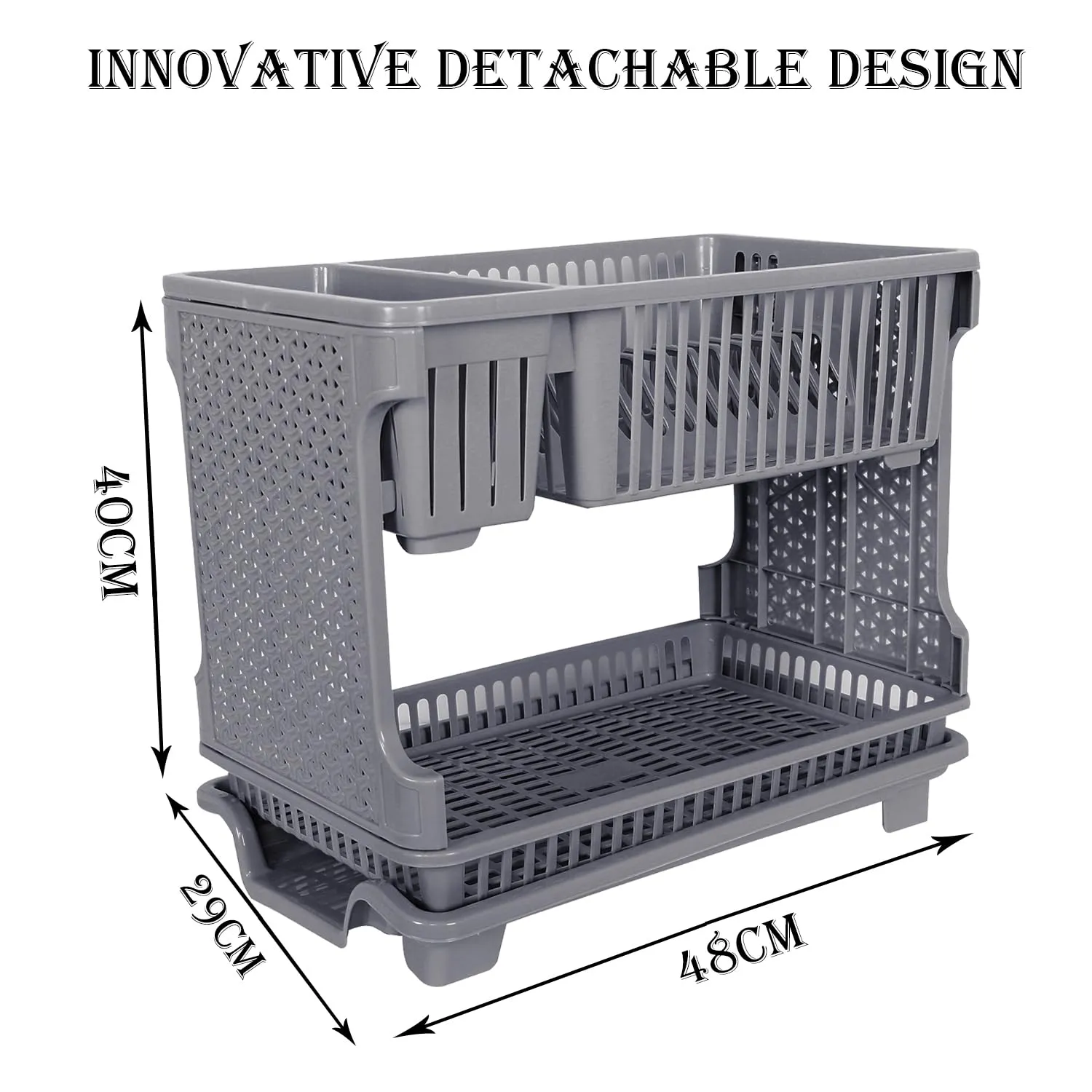 Heart Home Dish Rack | Plastic Dish Rack with Drainer | Drying Basket with Tray | Kitchen Drying Rack with Tray | Bartan Stand for Kitchen | Bartan Jali Rack | Gray