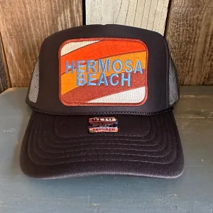 Hermosa Beach GOLF CARTS & YOGA PANTS High Crown Trucker Hat - Black (Curved Brim)