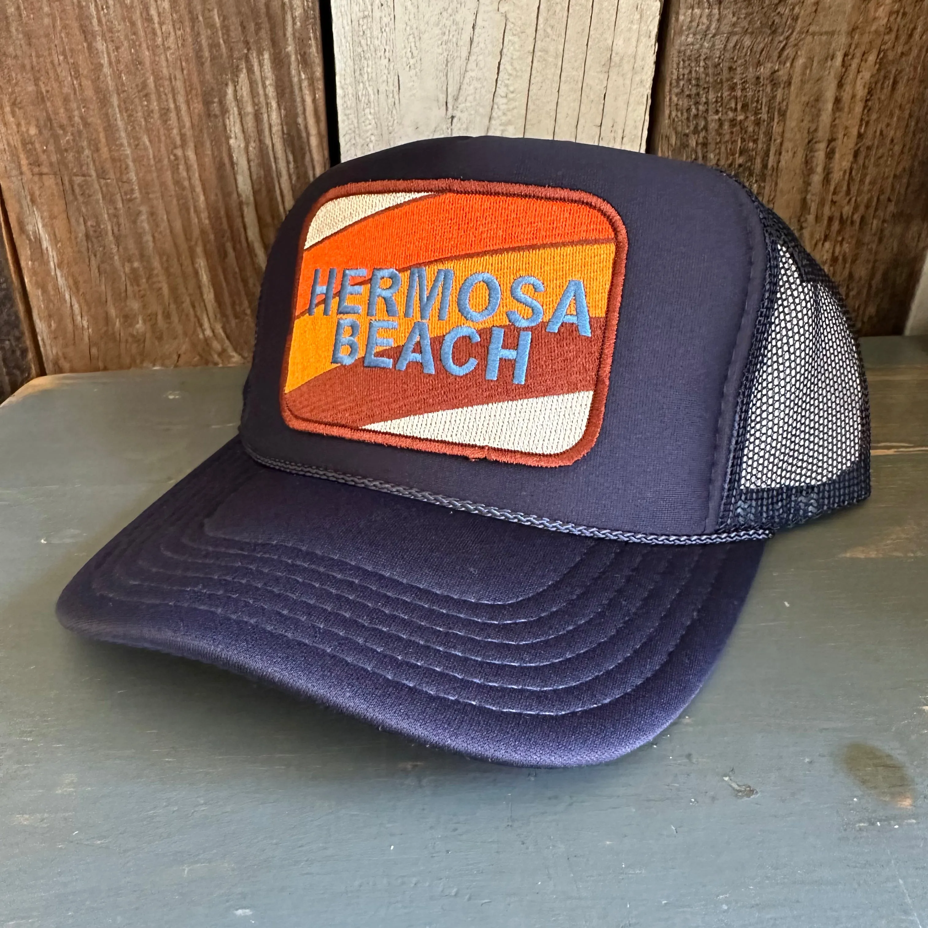 Hermosa Beach GOLF CARTS & YOGA PANTS High Crown Trucker Hat - Navy