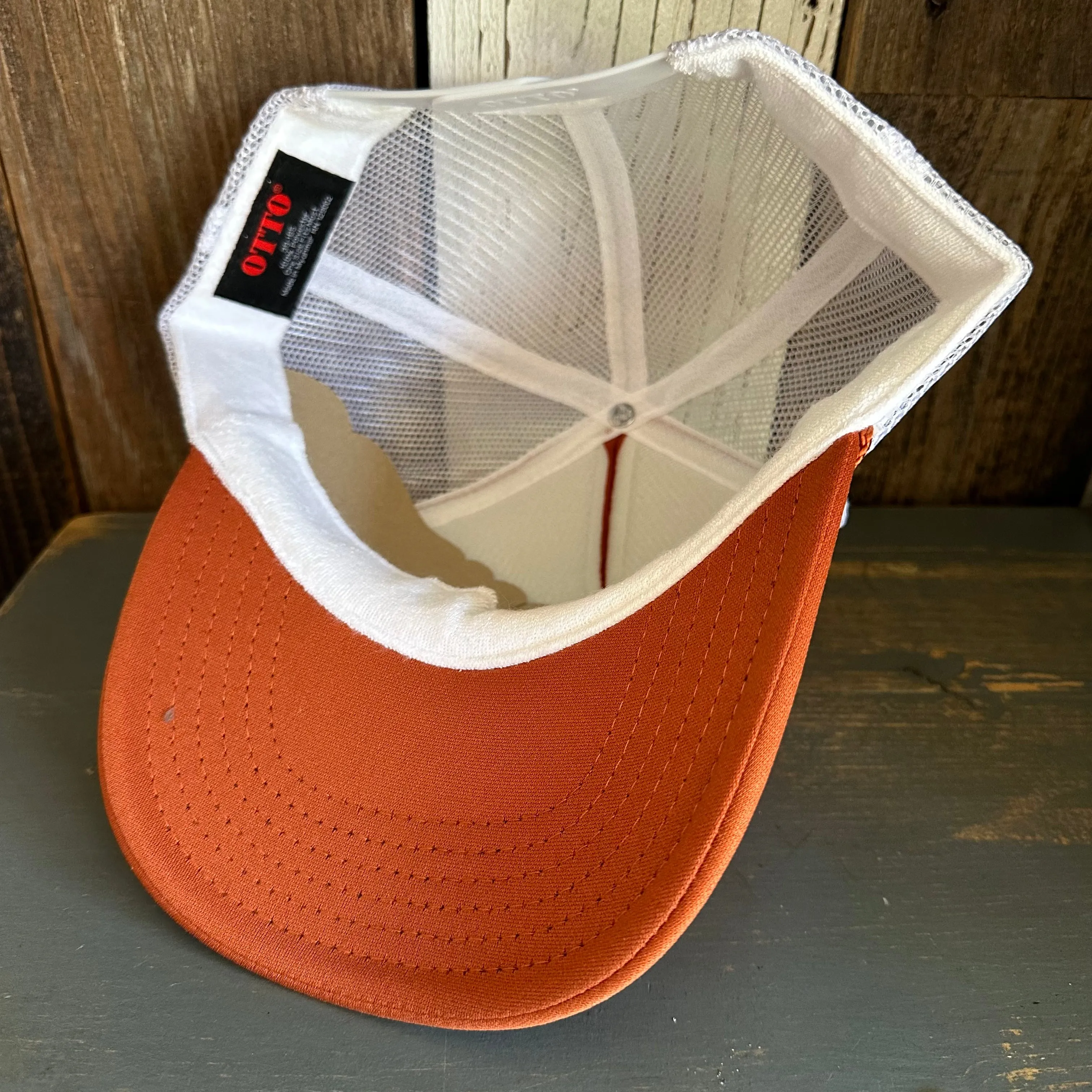 Hermosa Beach GOLF CARTS & YOGA PANTS High Crown Trucker Hat - Texas Orange/White